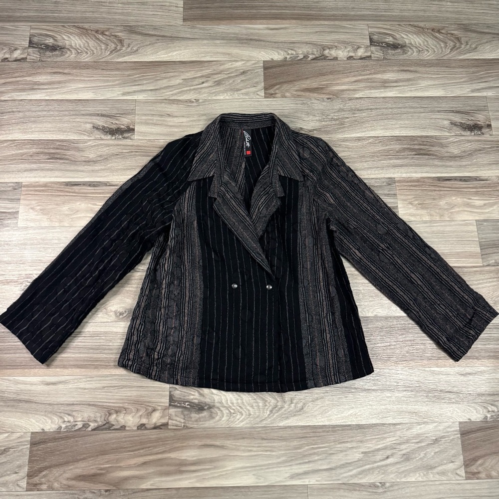 Babette SF Snap Front Art-to-Wear Lagenlook Black 100% Wool Blazer Size Medium